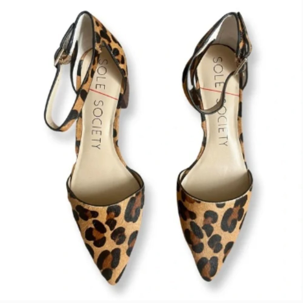 NEW Sole Society Katarina Point To Leopard Print Ankle Strap Pump Size 8